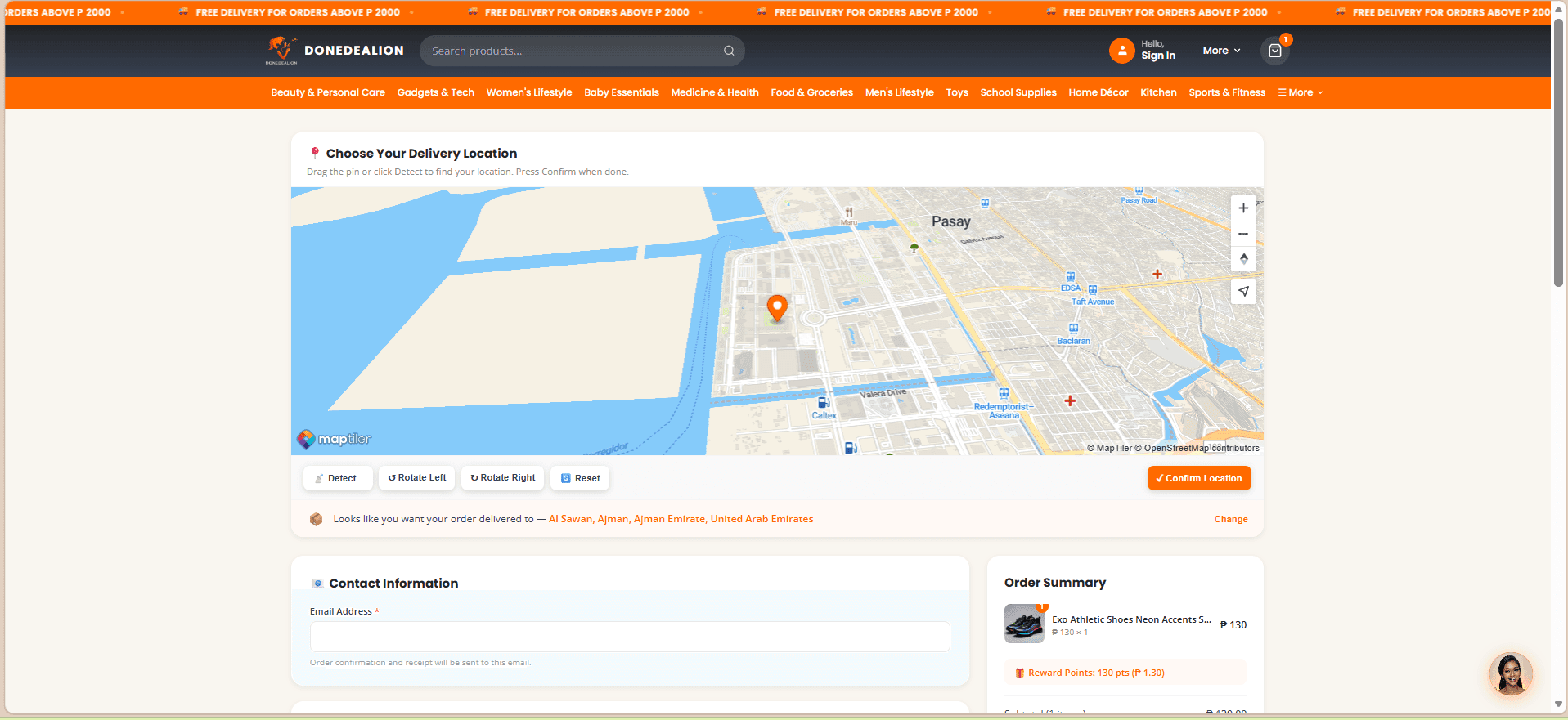 DoneDealion checkout map and location selection